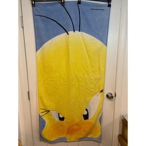 Vintage 1997 Looney Tunes Tweety Bird Beach Towel Blue Yellow Cotton Warner Bros